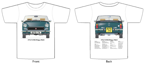 MG Midget MkIII (Rostyle wheels) 1972-74 T-shirt Front & Back